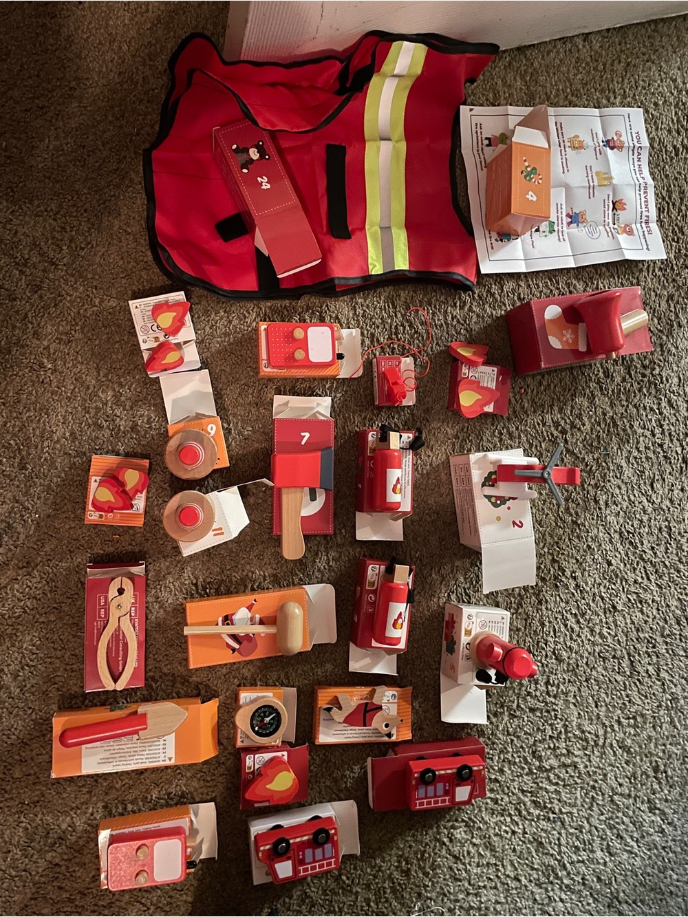Red wooden toys Advent Calendar for Kids - Firefighter & Fire Safety Theme